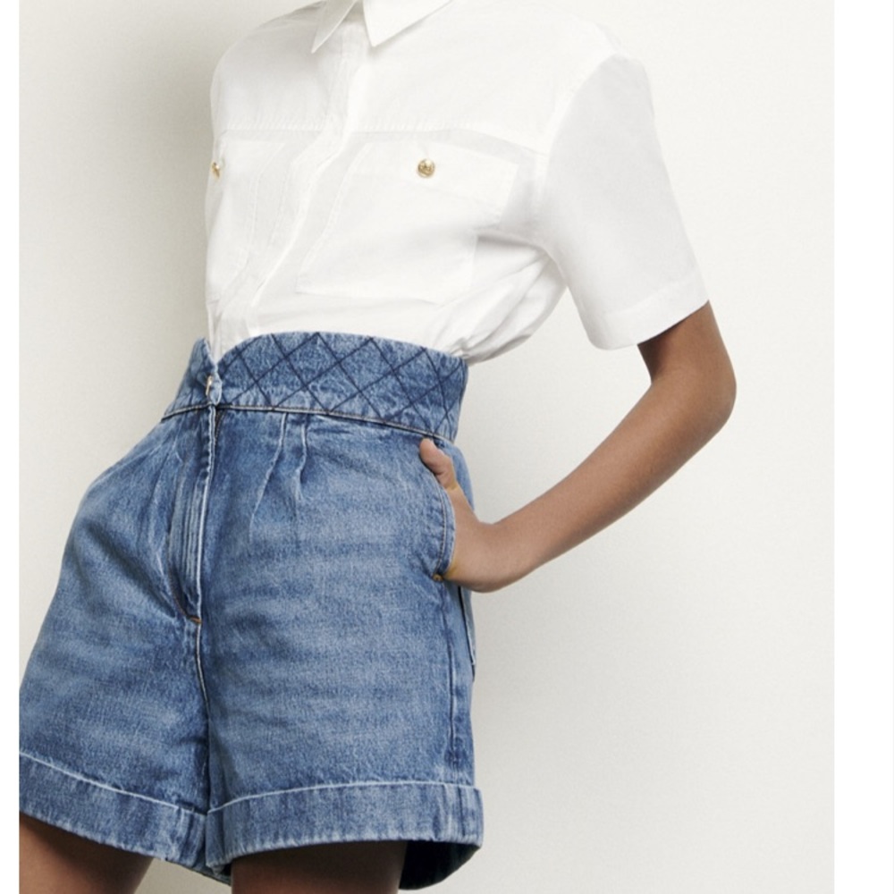 Denim shorts with quilted belt